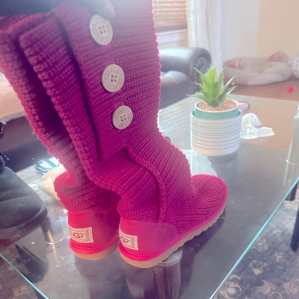 UGG Maroon Knit Button Boots